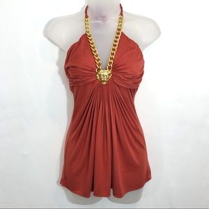 Gorgeous NWT SKY Halter Too L Rust Gold 3D Metal Lion’s Head Chains RHOC ASOS!